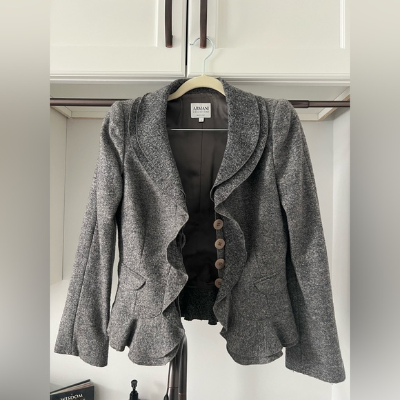 Armani Collezioni Cashmere Ruffle Blazer Jacket, Size 2 - Picture 2 of 10